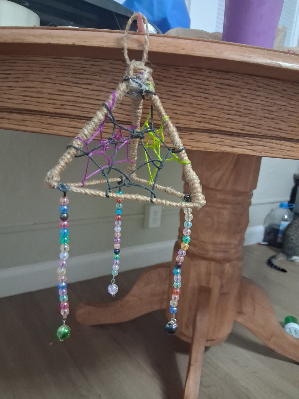 Handmade 3D Pyramid Dreamcatcher with Multicolor Beads